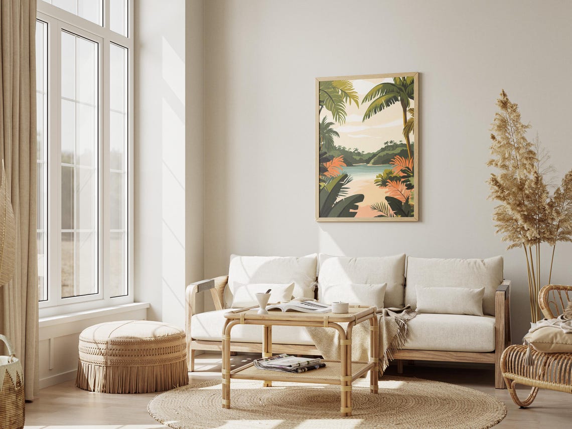 Tropical Beach Poster Palm Tree Frame Island Cove Wall Decor Gift - Image 3