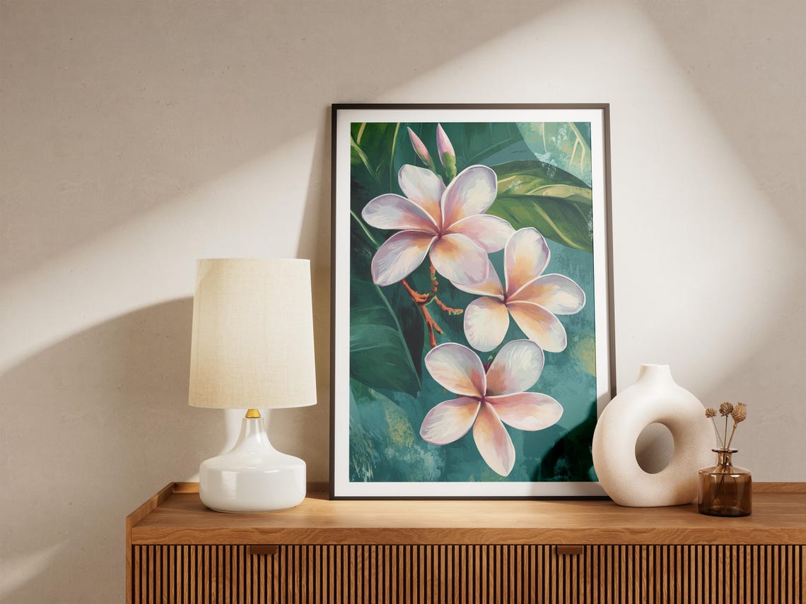 Tropical Frangipani Flowers Botanical Art Print - Image 4