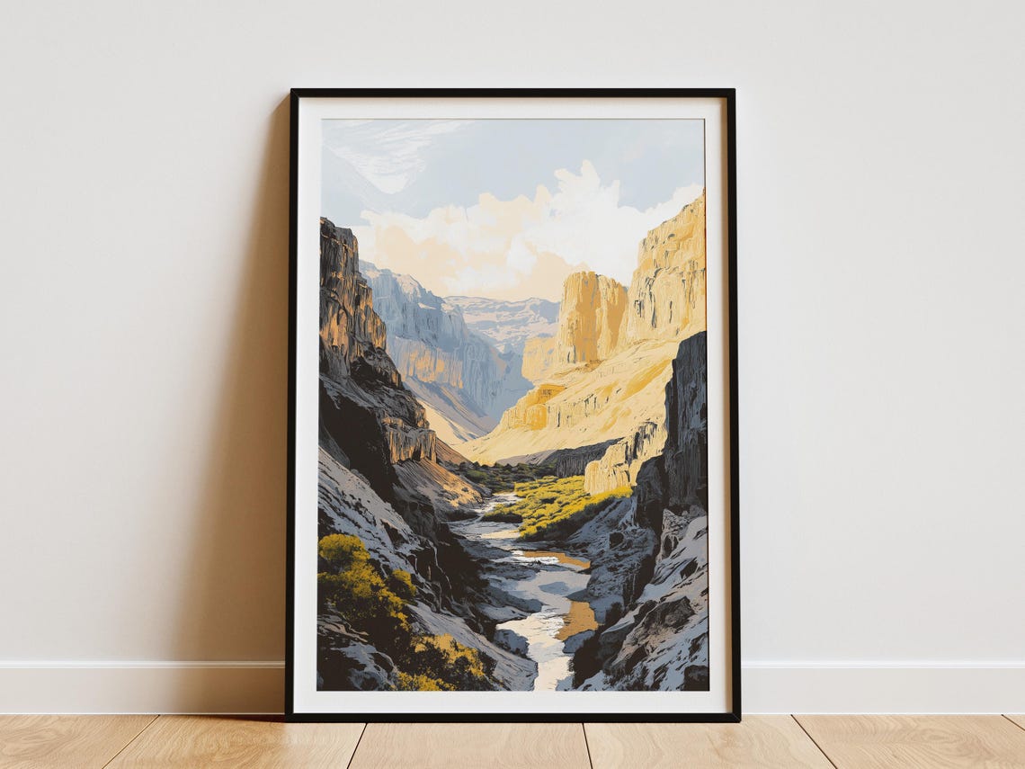 Rocky Canyon Valley With A Winding River Below Scenic Poster
