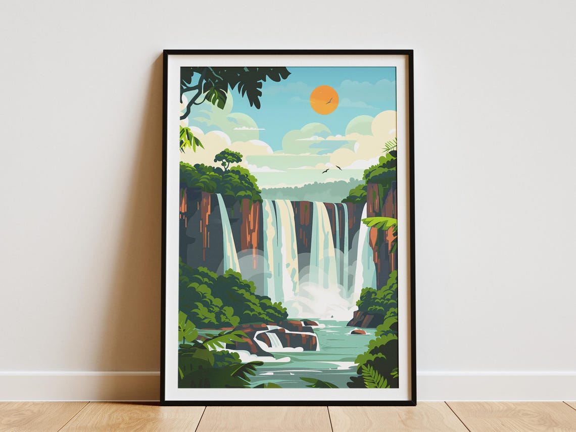 Iguazu Falls Tropical Waterfall Jungle Minimalist Landscape Poster