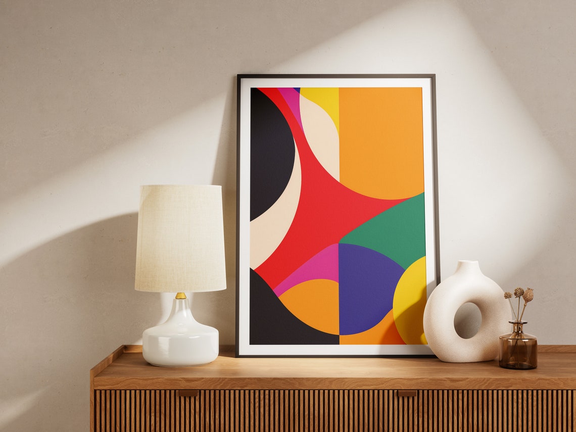 Vibrant Multicolor Geometric Curves Bold Abstract Art Poster - Image 2