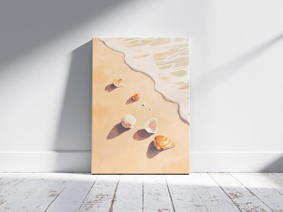 Seashells on Sandy Beach Surf Minimalist Coastal Summer Wall Art - Image 2