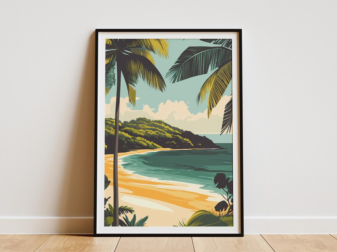 Panama Coiba Island Tropical Beach Cove Palm Trees View Poster