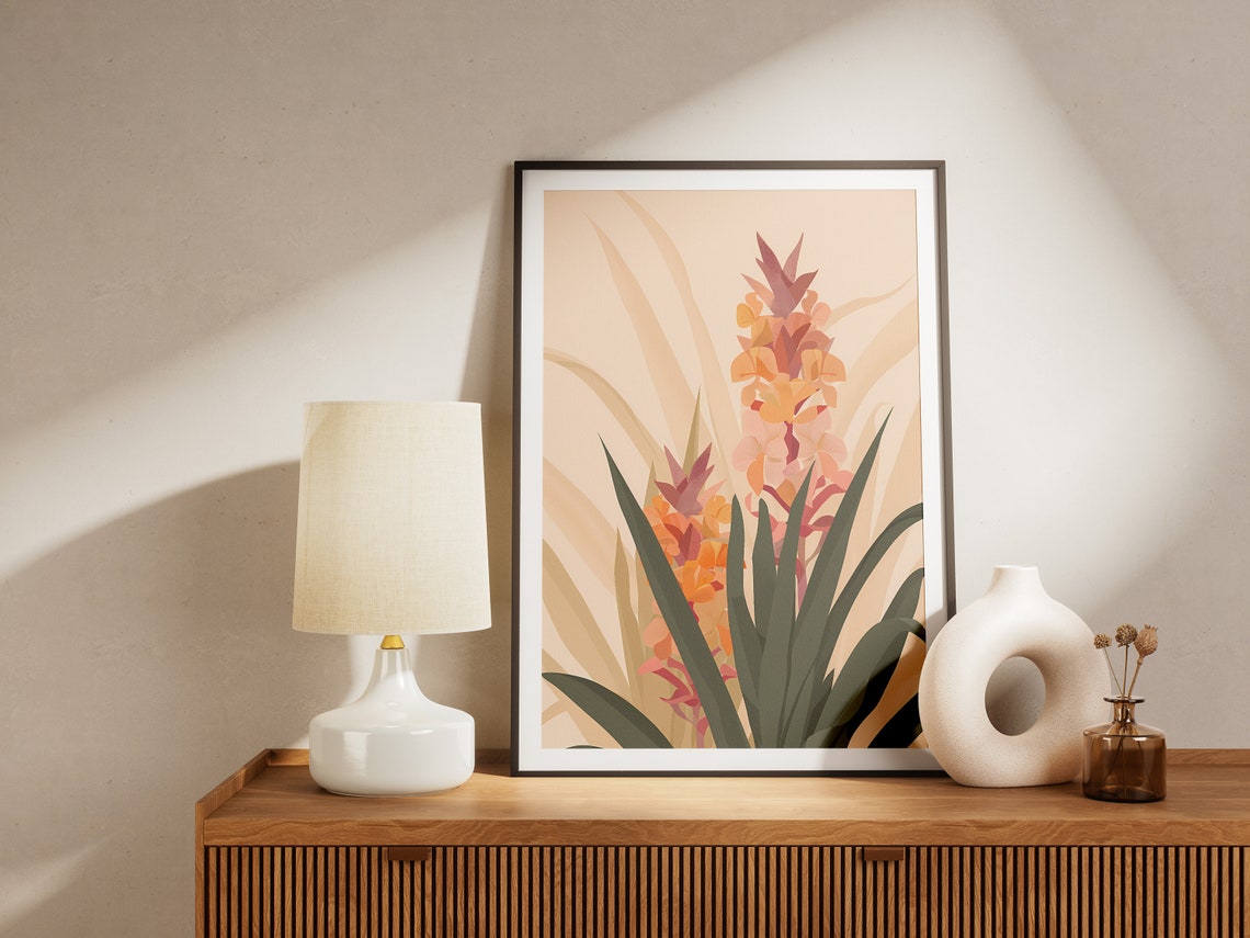 Tropical Flower Spikes Orange Pink Botanical Illustration Art Poster - Image 2
