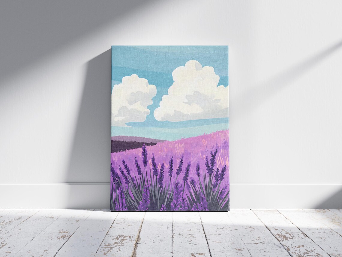Purple Lavender Field Bloom Meadow Summer Landscape Art Poster - Image 2