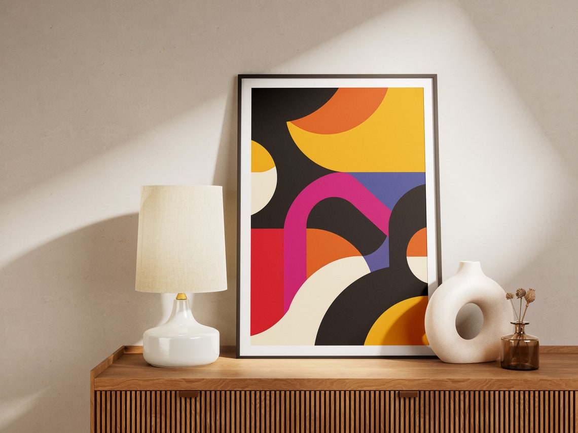 Bold Geometric Arcs In Red Yellow Black Modern Abstract Poster - Image 2