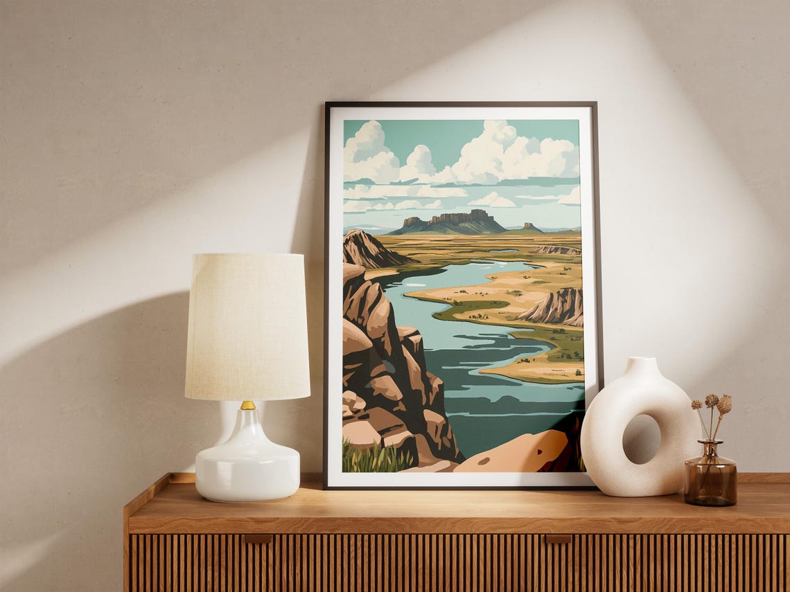 Wide River Winding Through Golden Steppe Plains Travel Poster - Image 5