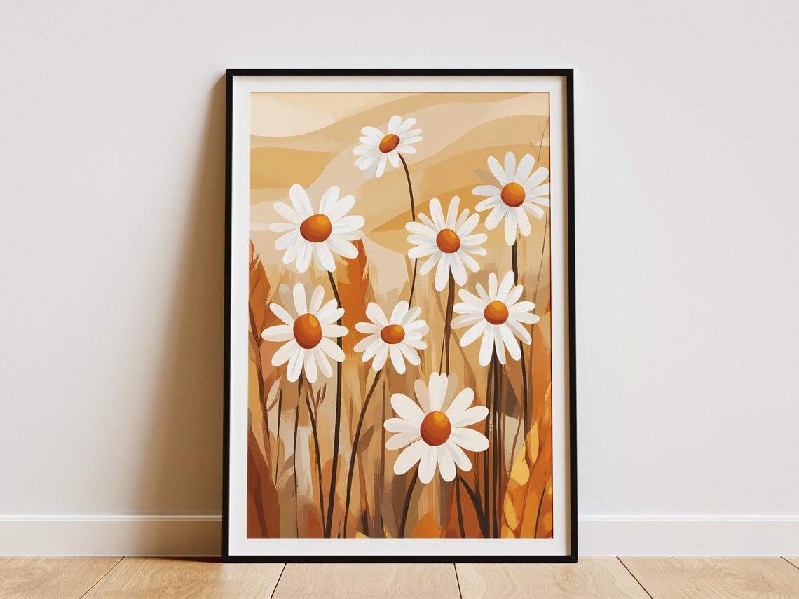 White Daisy Flowers on a Warm Beige Background Poster in Floral Style
