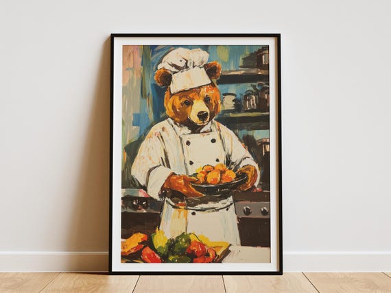 Bear Chef Art Print Kitchen Poster Whimsical Animal Modern Decor Unique Wall Foodie Gift