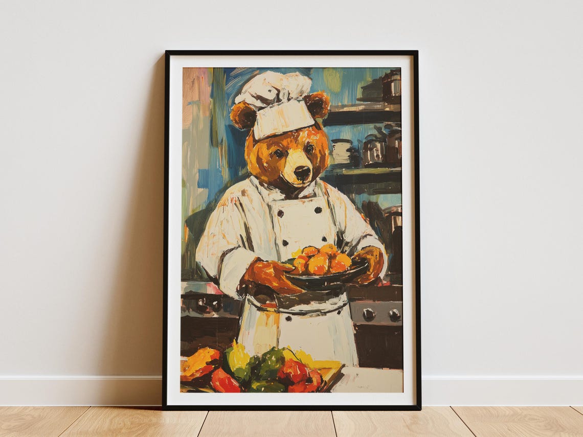 Bear Chef Art Print Kitchen Poster Whimsical Animal Modern Decor Unique Wall Foodie Gift