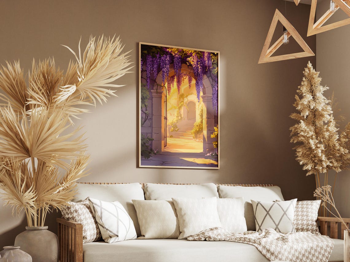 Wisteria Archway Golden Light Stone Garden Gateway Spring Poster - Image 3