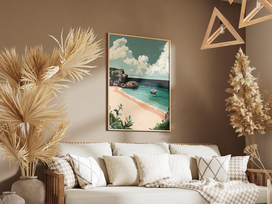 Bermuda Horseshoe Bay Pink Sand Cliffs Clouds Beach Travel Poster - Image 3