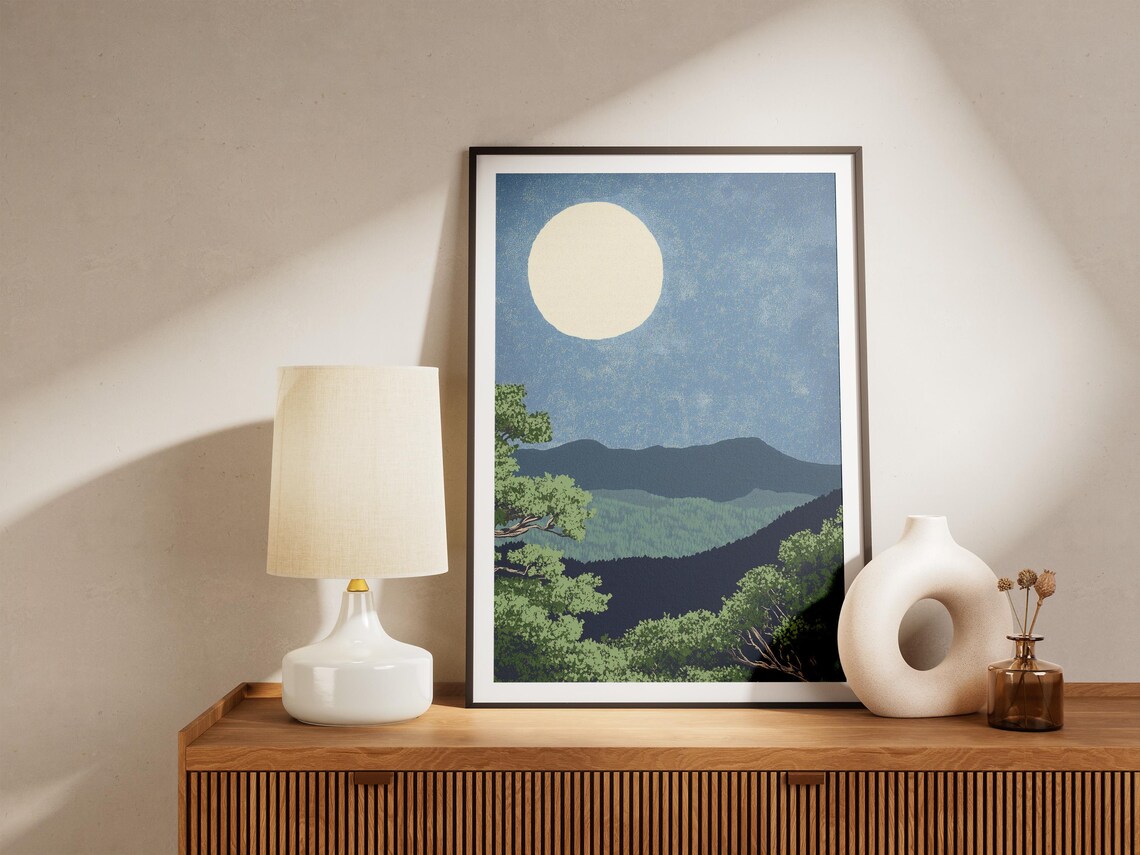 Shenandoah Full Moon Over Blue Mountain Ridges Night Art Poster - Image 4