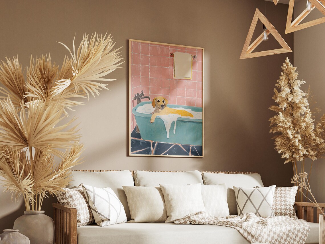Golden Retriever Puppy in Bathtub Pink Bathroom Funny Dog Poster - Image 3