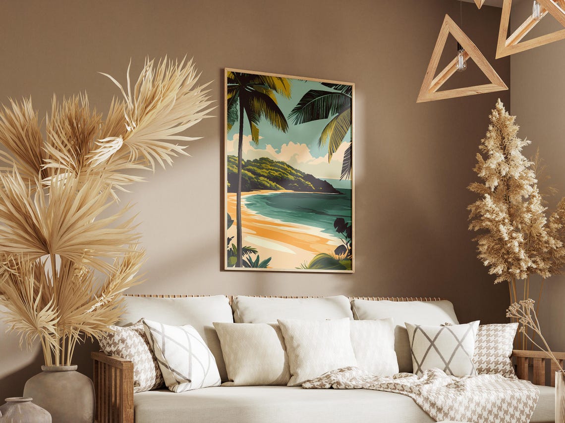 Panama Coiba Island Tropical Beach Cove Palm Trees View Poster - Image 3