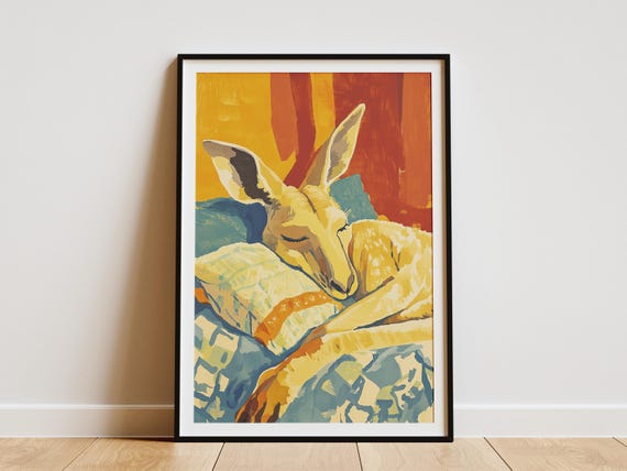 Matisse Inspired Kangaroo Art Print Cozy Sleeping Animal Wall Decor Abstract Fauvist Style Bedtime Nursery Unique Lover Gift