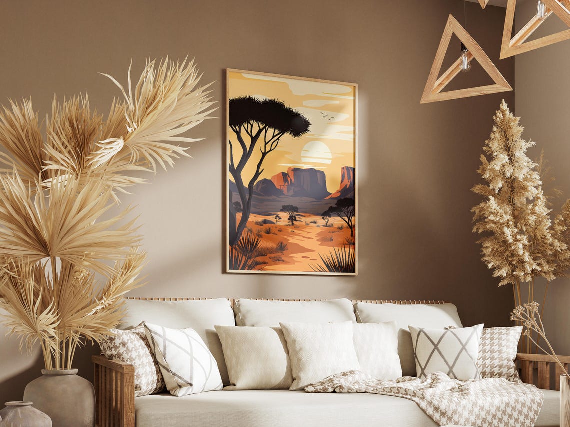 African Savanna Poster Acacia Trees Sunset Mesas Wall Decor Gift - Image 3