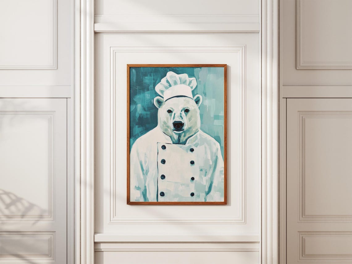 Polar Bear Chef Poster Kitchen Art Print Funny Animal Whimsical In Uniform Wall Decor Unique Home - Image 2