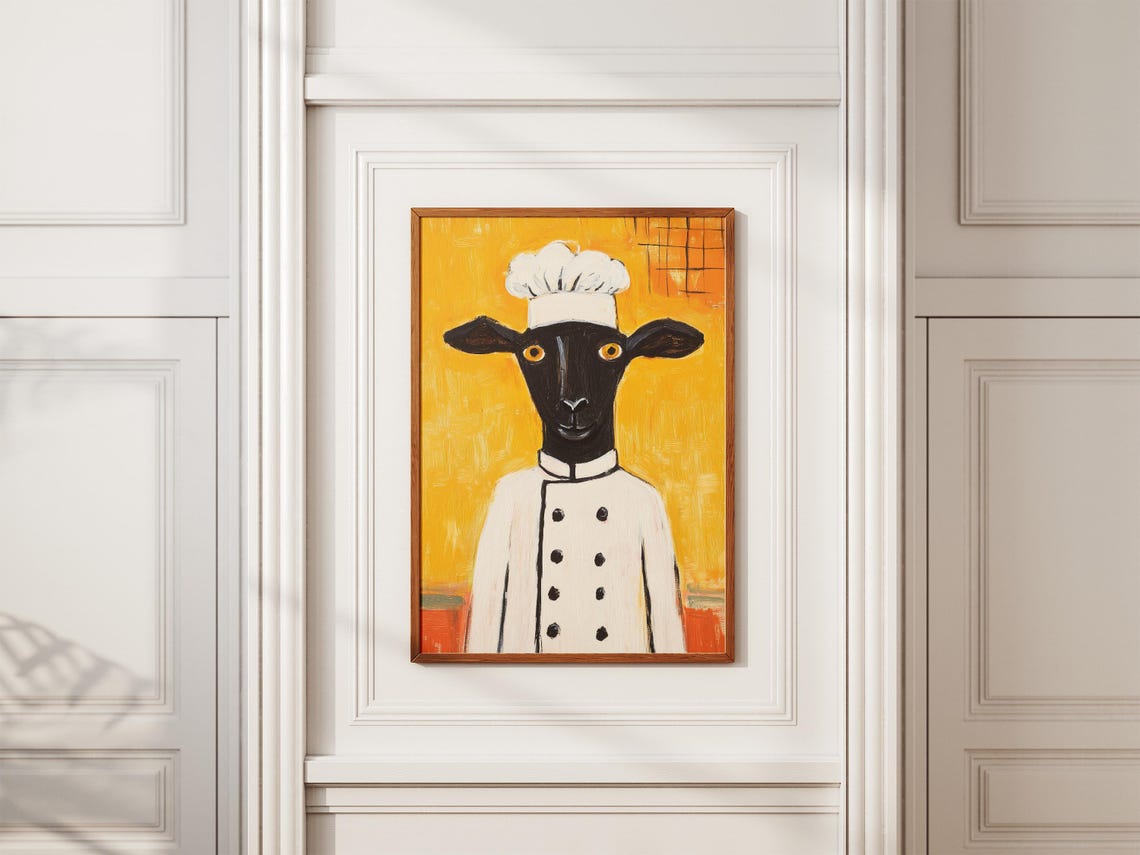 Funny Black Sheep Chef In White Uniform On Bold Yellow Poster - Image 2