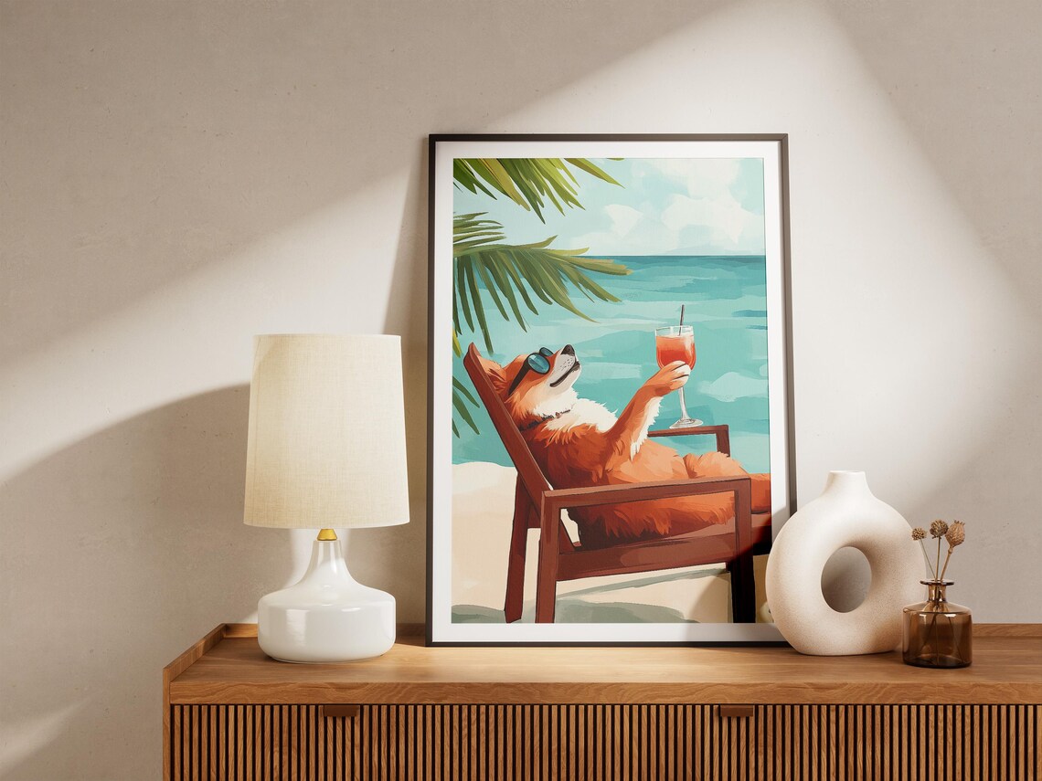 Pomeranian In Sunglasses Lounging With Cocktail In Beach Chair Poster - Image 5