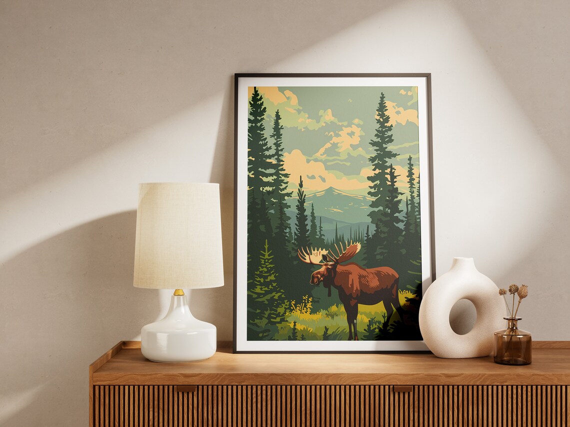 Moose Forest Vintage Travel Poster, Mid-Century Nature - Image 2