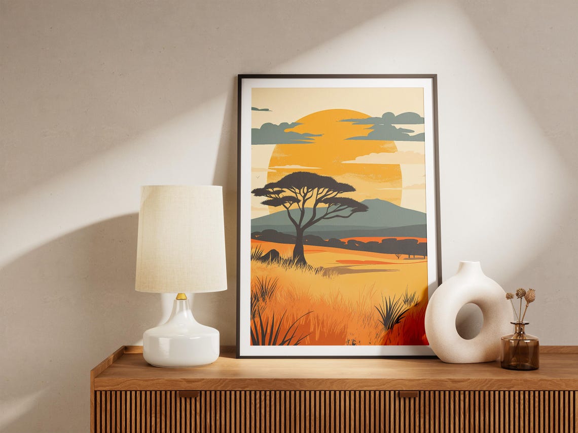 Tarangire Savanna Sunset Acacia Tree Golden Landscape Poster - Image 4