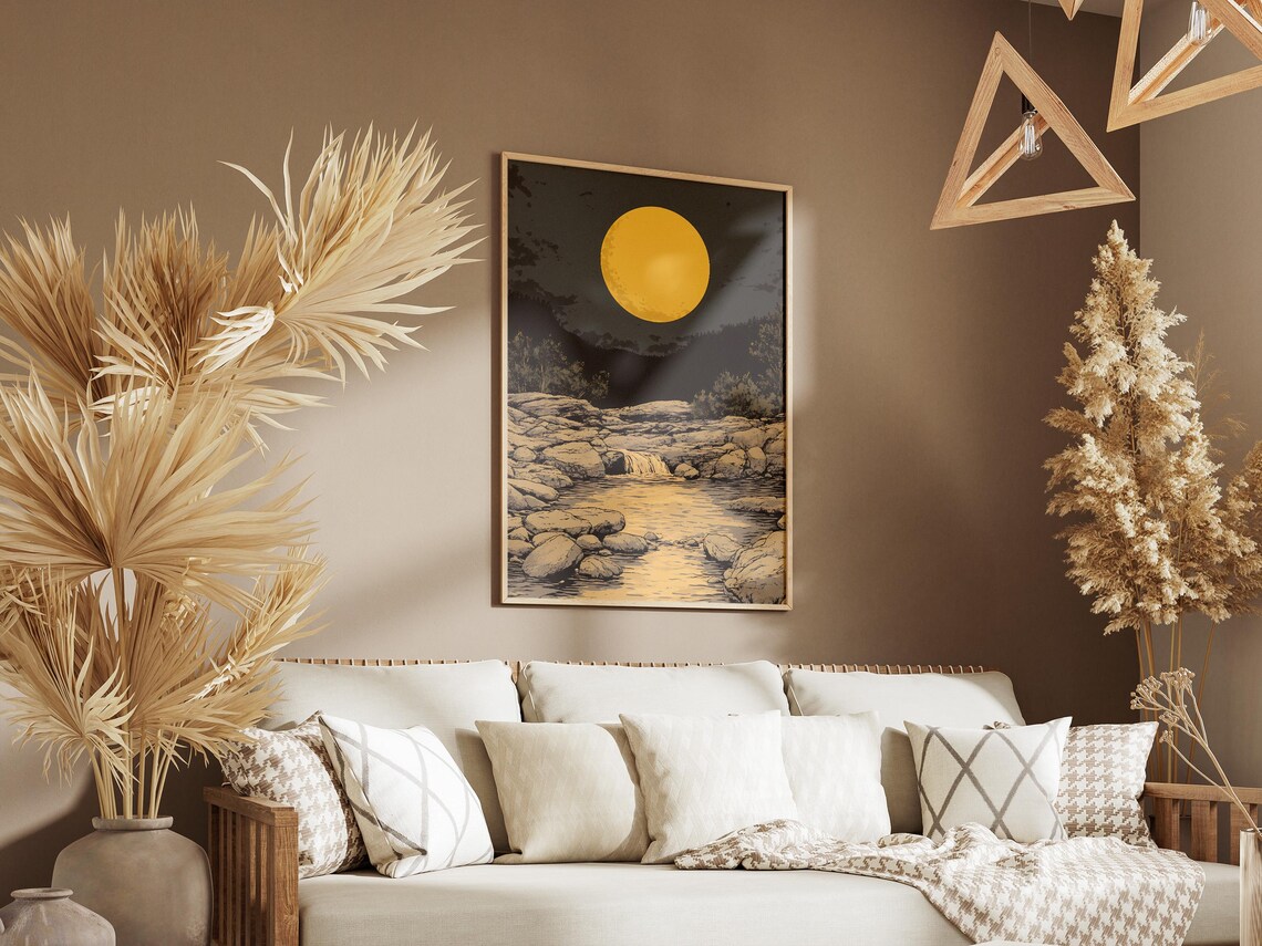 Hot Springs Arkansas Rocky Creek Golden Moon Night Vintage Style Art Poster - Image 3