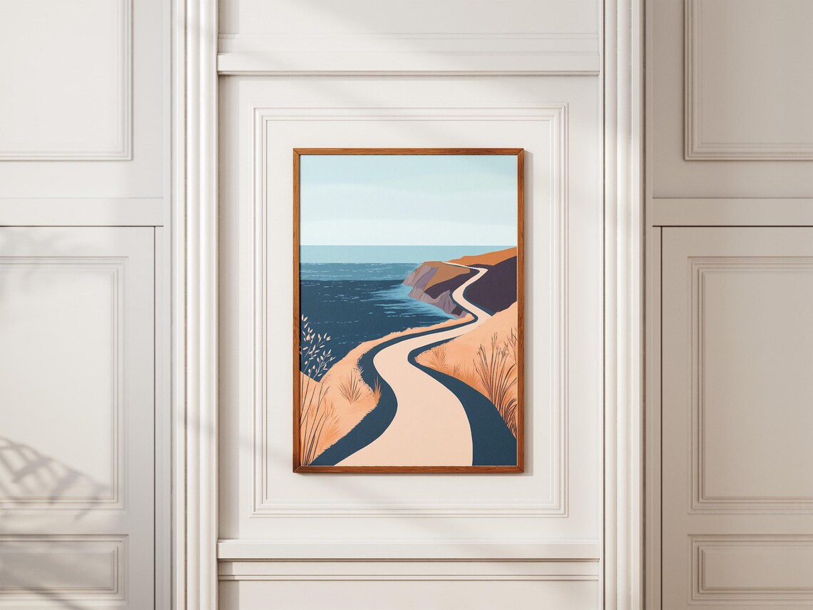Winding Cliff Road Above a Deep Dark Navy Blue Ocean Sea Poster - Image 2