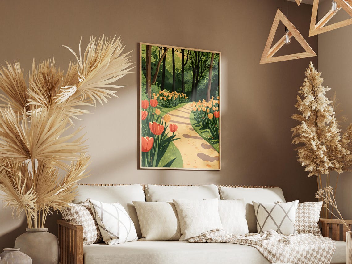 Orange Tulips Lining Forest Path Poster Spring Woodland Walk - Image 3