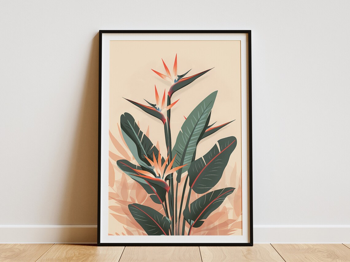 Bird Of Paradise Exotic Tropical Flower Peach Botanical Art Poster