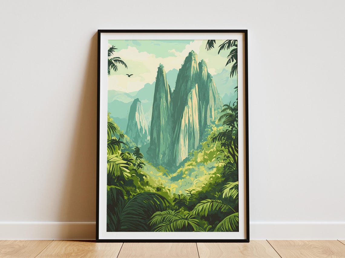 Limestone Pinnacles Lush Jungle Mist Tropical Landscape Poster
