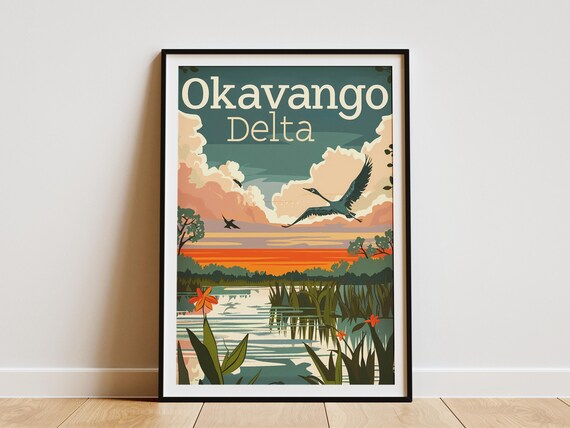 Okavango Delta Botswana Poster Vintage Travel Art Print Landscape Scenery Wall Art Minimalist Home Decor