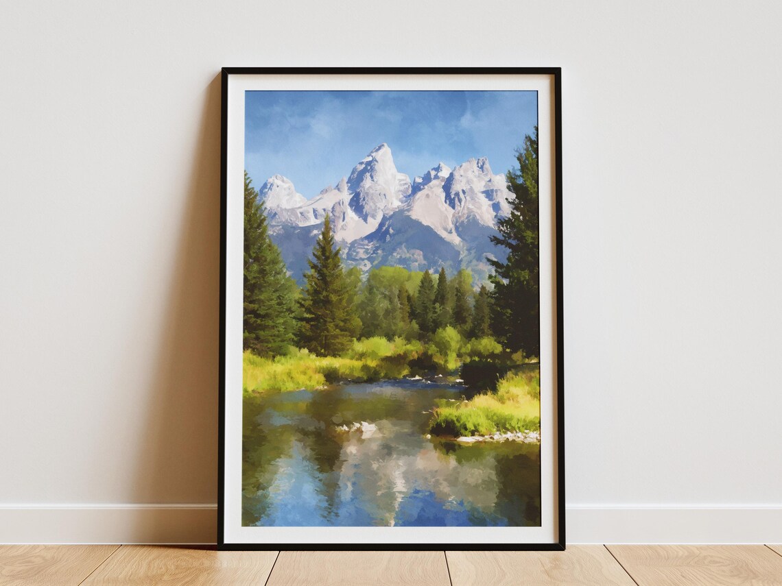 Grand Teton National Park Poster Travel Art Print Mountain Landscape Wall Wyoming Decor Nature Photography Vacation Souvenir