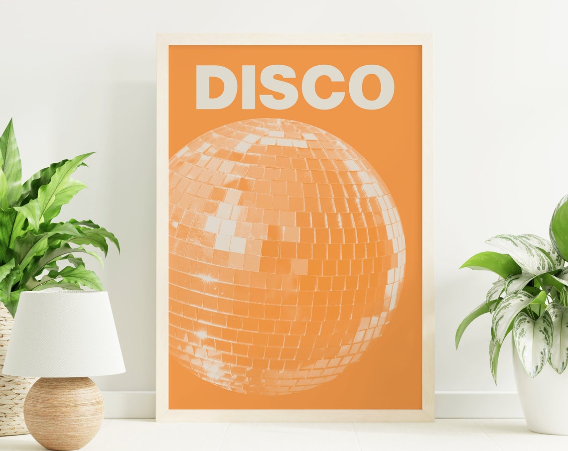 Orange Disco Print Art Orange Disco Ball Exhibition Print Mirrorball Art Print Cute Trendy Wall Art