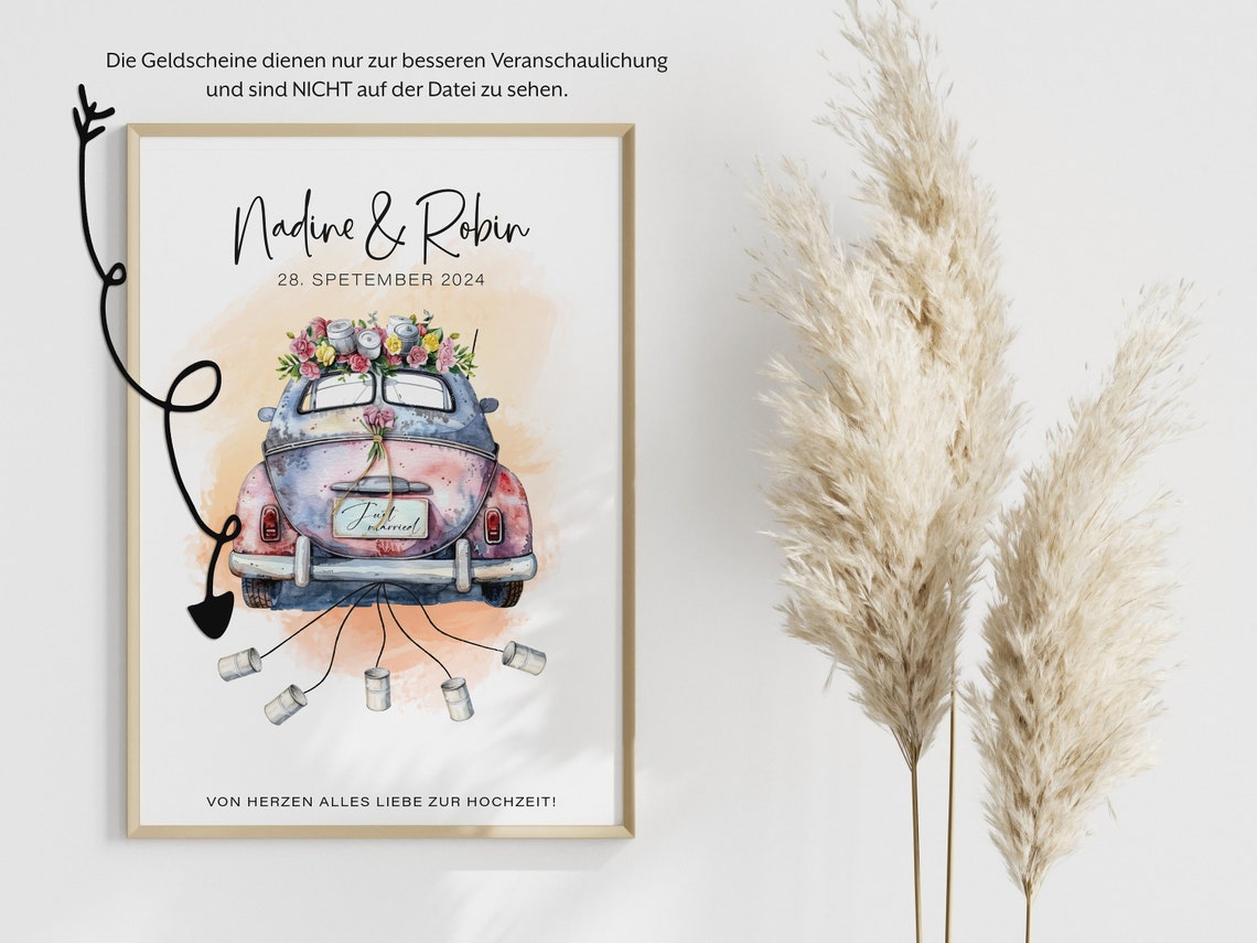 Nadine Robin Pink Vintage Car Wedding Cash Money Gift Poster