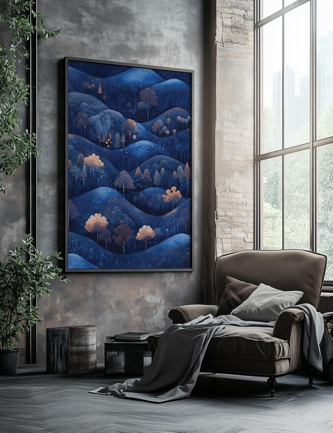 Yayoi Kusama-Inspired Midnight Indigo Forest Landscape - Image 4