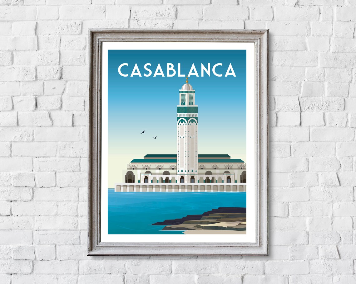 Casablanca Morocco Hassan II Mosque Minaret Ocean Travel Poster - Image 2