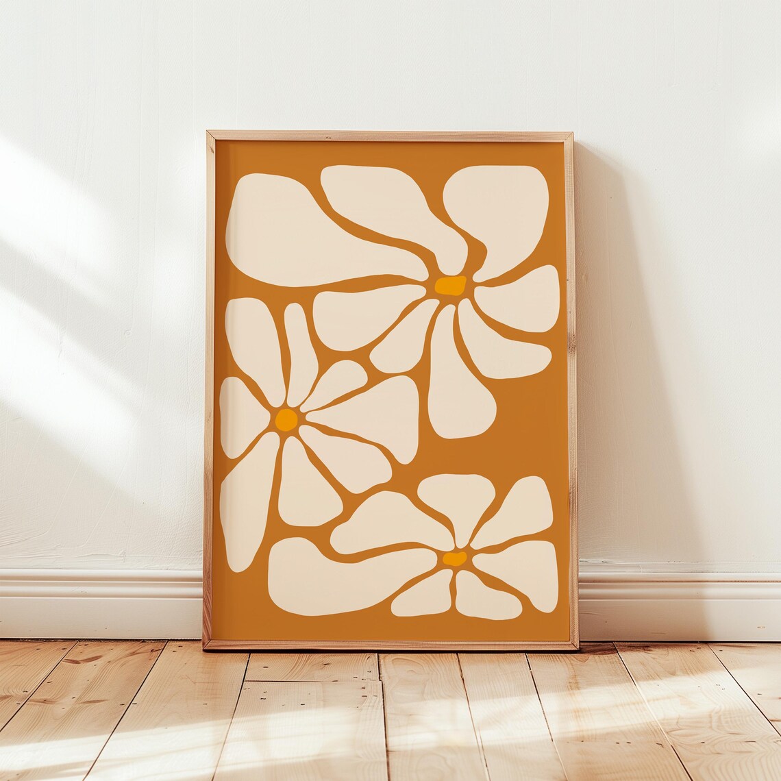 70s Retro Daisy Poster, Burnt Orange Floral Art