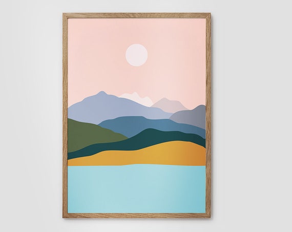 Mountains by the Ocean Minimalist Art Print