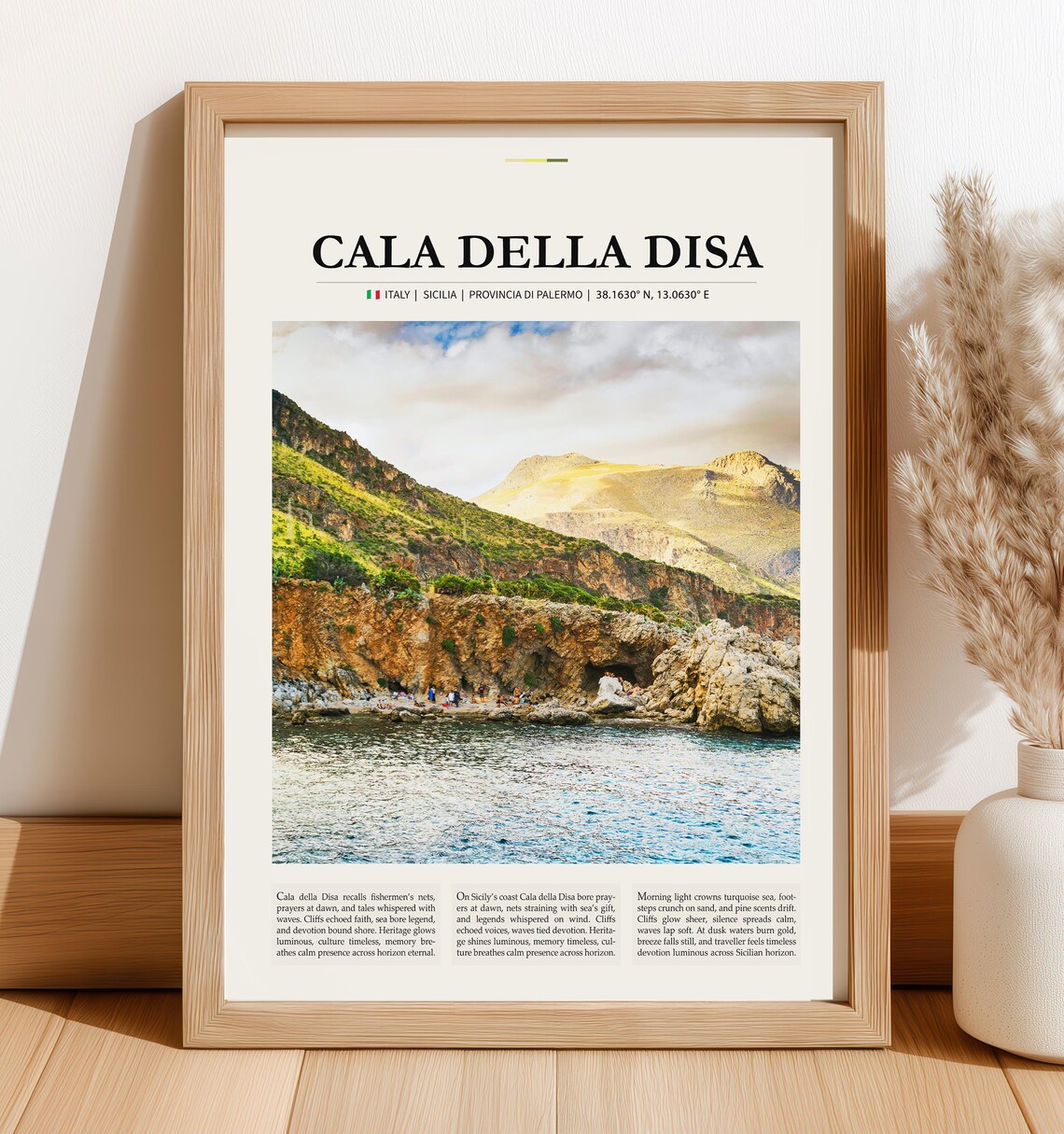 Cala Della Disa Sicily Coastal Cliffs Vintage Italy Travel Poster