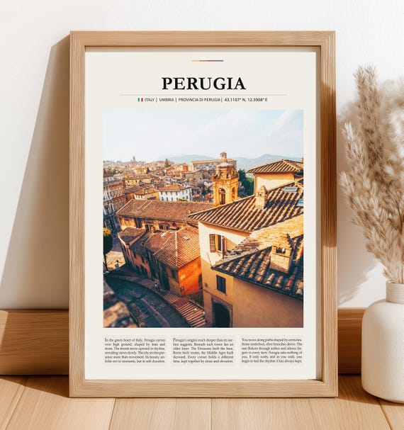 Perugia Italy Travel Poster Wall Art Vintage Cityscape Print Italian Home Decor Custom Artwork