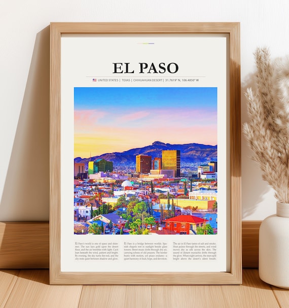 El Paso Texas Chihuahuan Desert Sunset Skyline Vintage Travel Poster