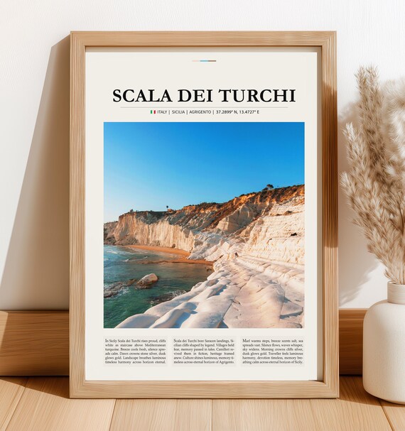 Scala dei Turchi Sicily Italy White Cliffs Seaside Coast Guide Art Poster