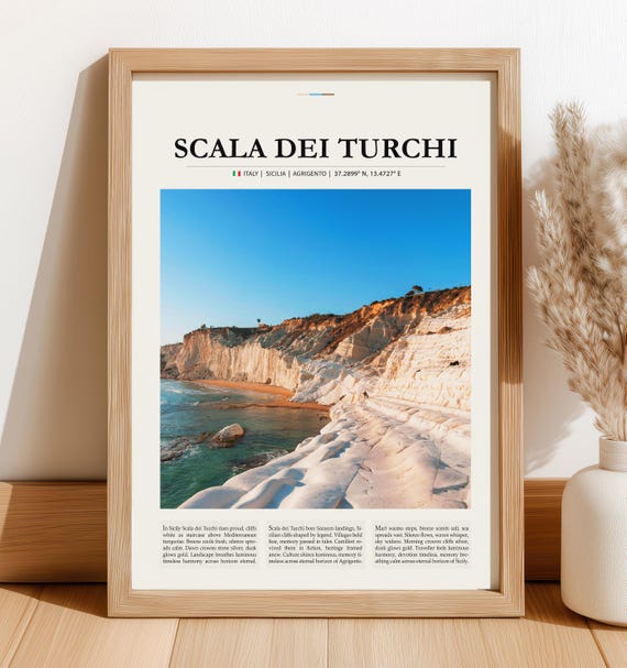 Scala Dei Turchi Sicily Travel Poster Vintage Italy Wall Art Mediterranean Coastal Print Italian Landscape Home Decor