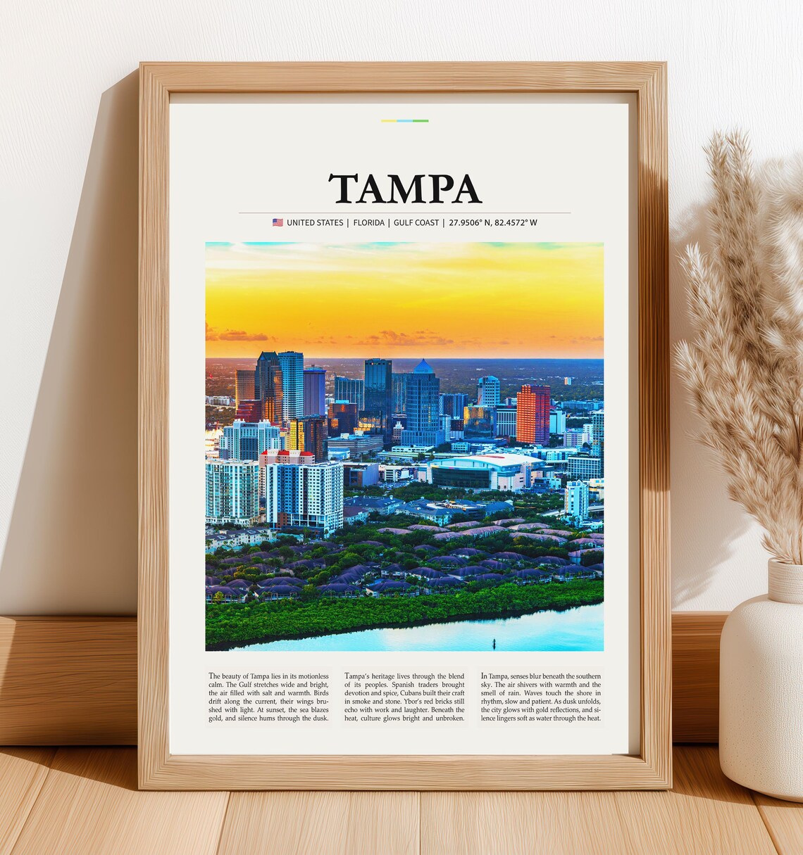 Tampa Florida Gulf Coast Sunset Skyline Vintage Travel Poster