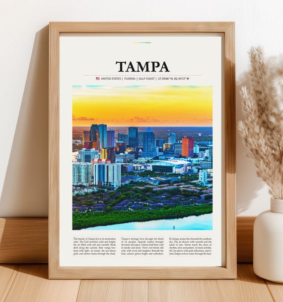 Tampa United States Wall Art Poster Vintage Travel Print Coastal Decor Gift For Contemporary Florida Homes