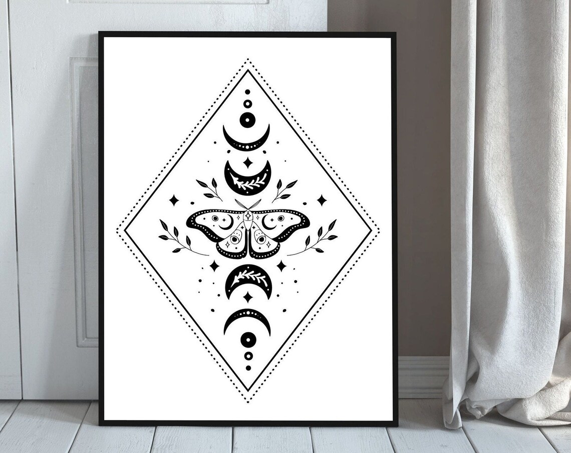 Celestial Mystic Moon Phase Stars Butterfly Print