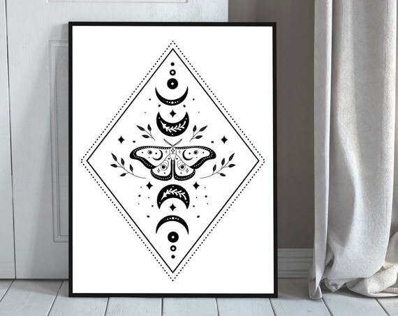 Celestial Mystic Moon Phase Stars Butterfly Print