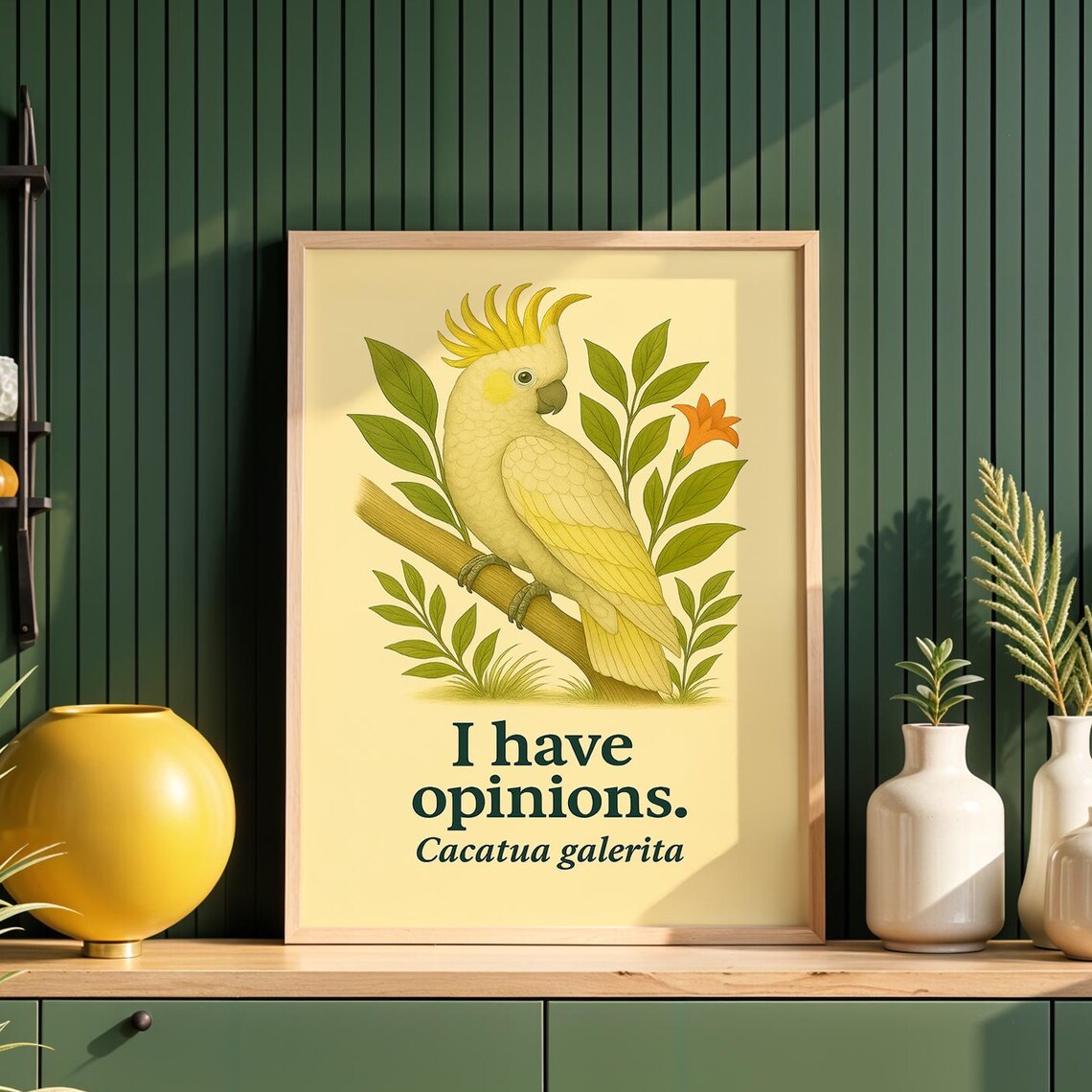 Funny Vintage Cockatoo Illustration I Have Opinions Quote Bird Poster