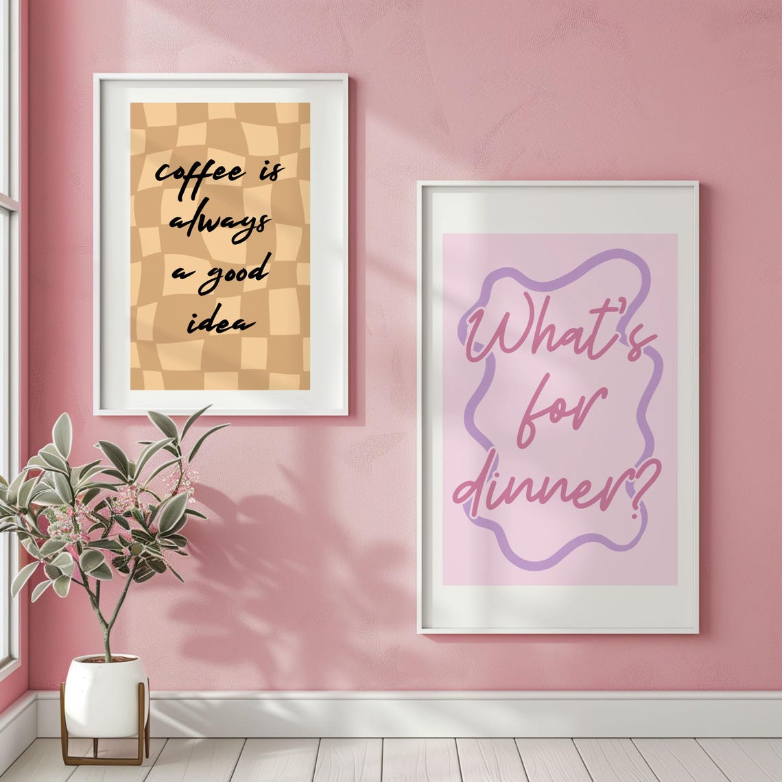 What Is for Dinner Pink Script Kitchen Quote Poster with Wavy Frame - Image 2